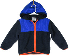 Old Navy Kids Cozy Hooded Sherpa Zip Front Jacket Long Sleeve Size S Black/Blue