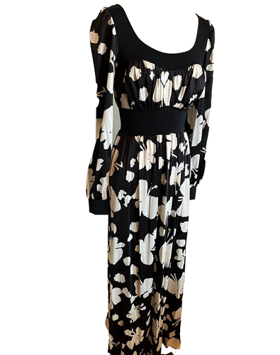 Olga Maxi Dress Size Small Womens Black White Butterfly 70s Psychedelic Vintage - Bild 5 von 17