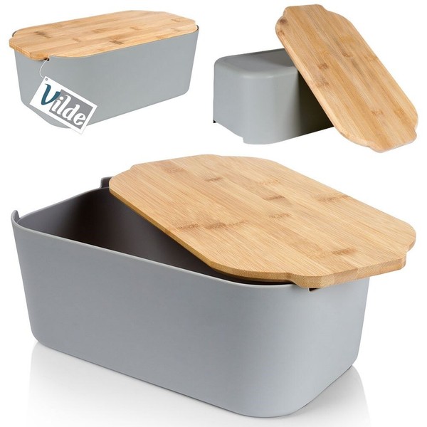 Brotkasten Mit Holzbrett Brotkorb Brotbox BrotbehäLter Grau 33X18,5X12 Cm-image