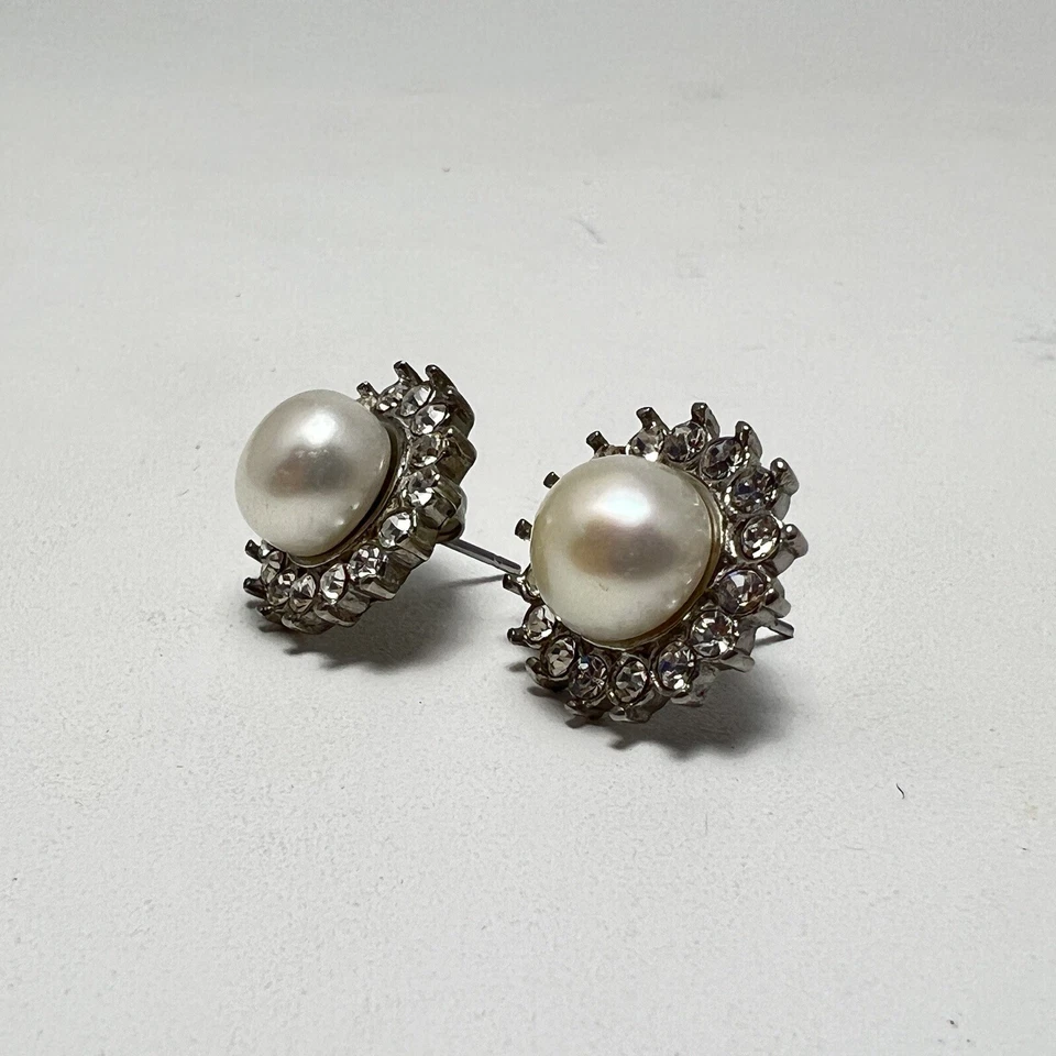 Pendientes Mujer Perla Cultivada Estrás Tachuelas Acero Inoxidable Bisutería Foto 4 de 4