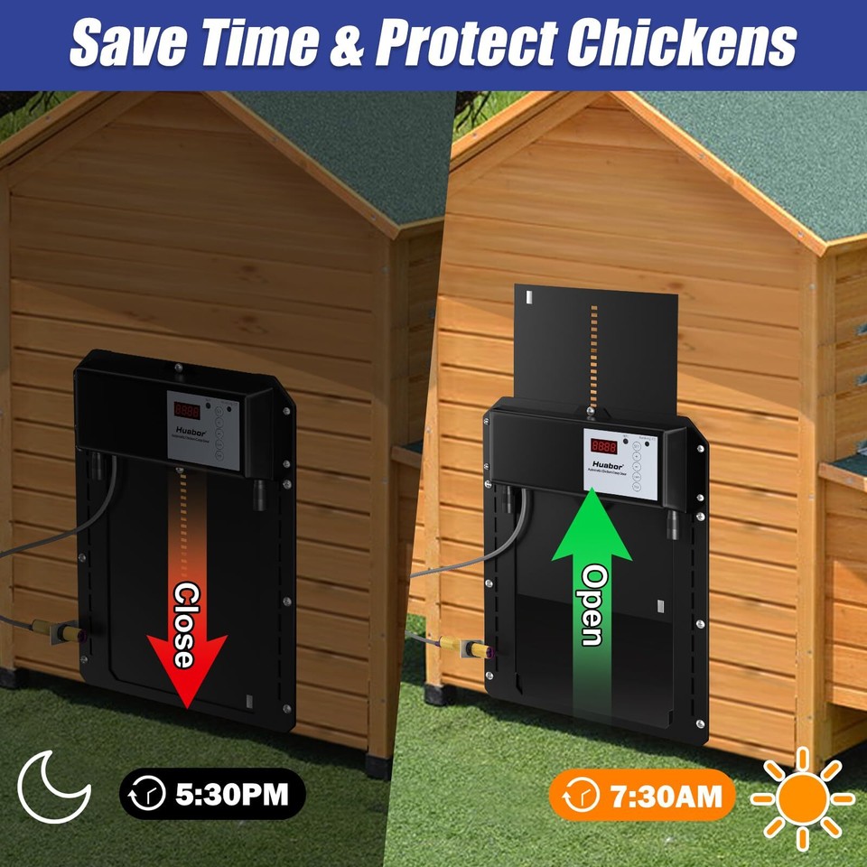 Automatic Chicken Coop Door, Automatic Chicken Door with Timer & Light