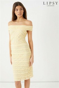 lipsy ruffle bardot satin panel bodycon