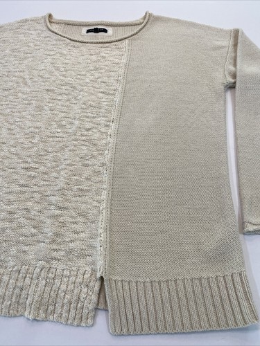 Lafayette 148 Two Tone Ivory-Beige Pullover Sweater Cotton-Linen Women’s Size S - Picture 2 of 7