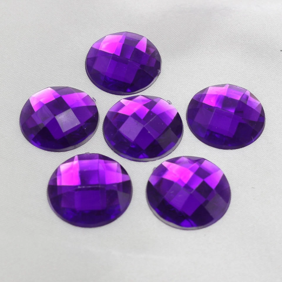50 Dark Purple Acrylic Flatback Rhinestone Round Gem Beads 20mm (3/4") No Hole - Image 2 of 4