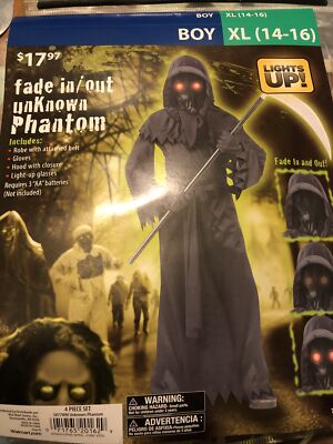 FUN WORLD FADE IN/OUT UNKNOWN PHANTOM COSTUME Boy Xl 14-16 Lights Up