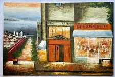 Paris Seaside Restaurant Impressionism Oil on Canvas Art Painting Signed Hofner