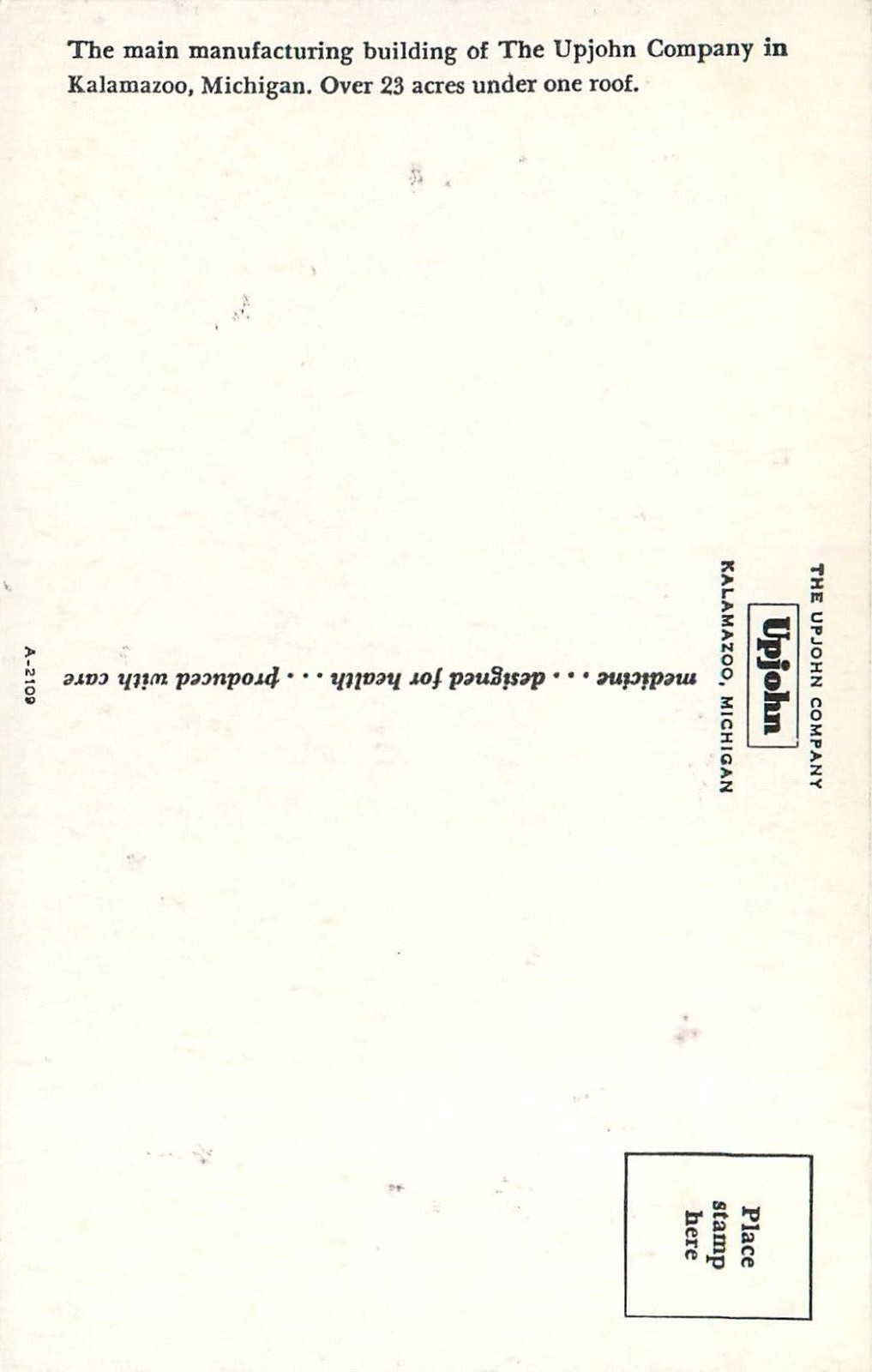 The Upjohn Company Manufacturing Building Kalamazoo MI MIchigan Postcard