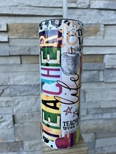Teacher Life License Plate 20oz Skinny Tumbler custom drinkware with straw Gift