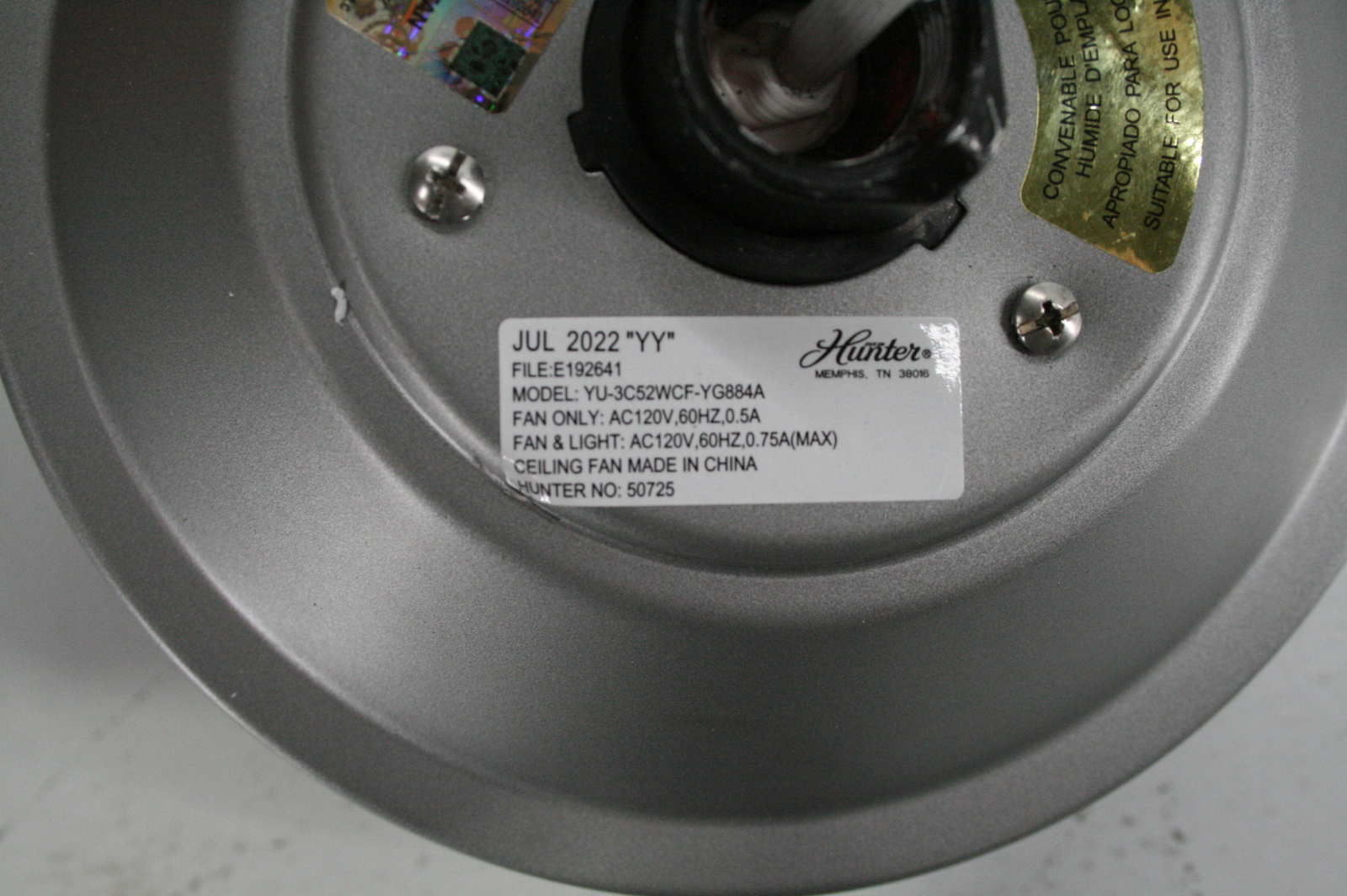 FOR PARTS Hunter Fan Company 50725 52in Park View Matte Silver Indoor Outdoor eBay