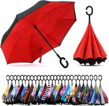 SIEPASA 40/49/56/62 Inch Inverted Reverse Upside Down Umbrella, 49 Inch, Red