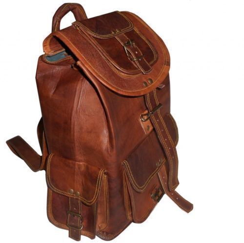 Mochila de cuero genuino vintage de 18" Bolso Cartera Maletines Portátil Marr...