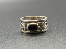 Sterling Silver 10mm Black Onyx Looped Openwork Rimmed Band Ring 925 Sz: 8