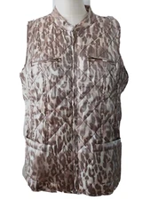 Chicos 1 Vest M Animal Print Sleeveless Front Zip Shimmery Cheetah Beige Brown