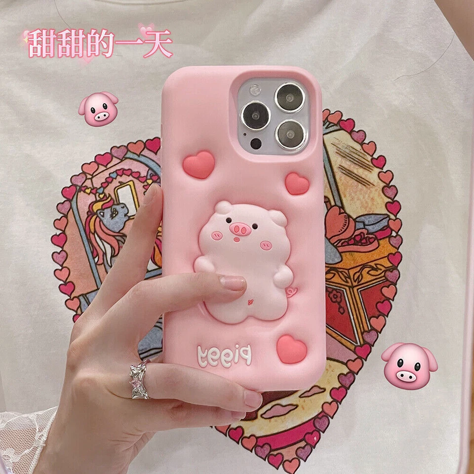 Preciosa funda de silicona suave 3D para cerdo 3D a prueba de golpes para 14 15 16 13 12 Pro Max 11 Foto 4 de 4