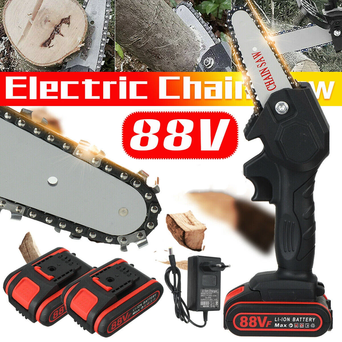 Cordless Electric Chain Saw Wood Cutter Mini One-Hand Saw Woodworking +  Battery