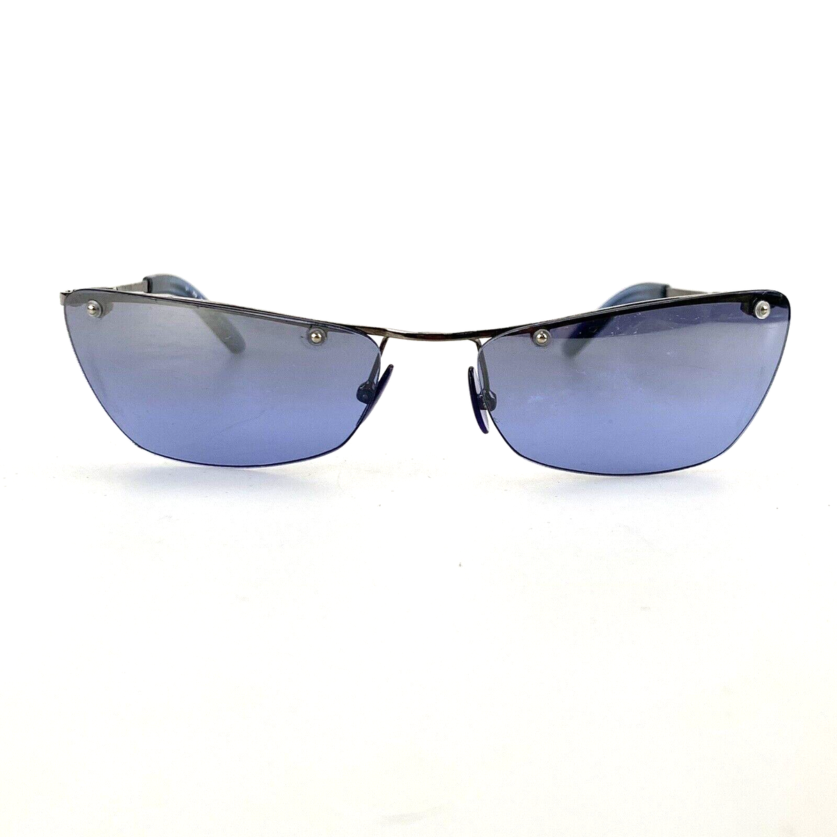 Smith Virtue Sunglasses Rimless Blue Lens Cat Eye Silver Vintage Y2K Retro