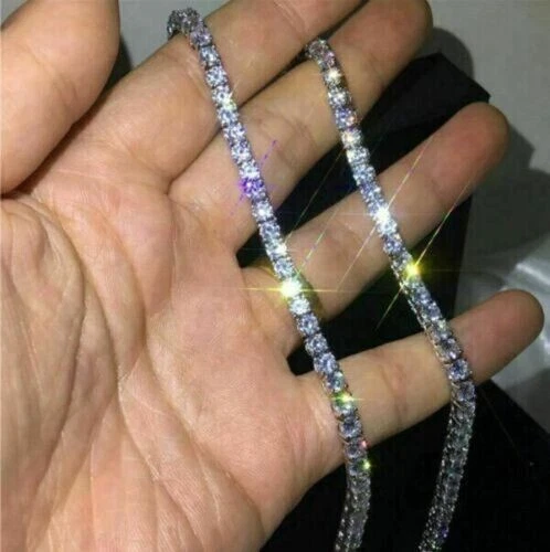 Collar de tenis de diamantes de corte redondo de 4 mm enchapado en oro blanco de 14 K para hombre y mujer Foto 2 de 4