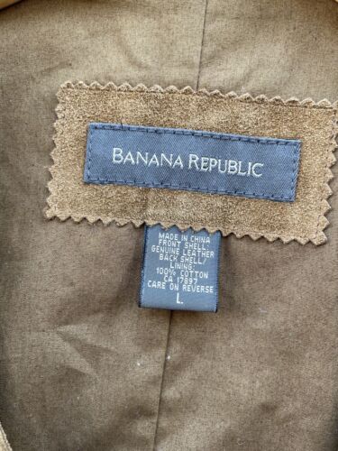 Vtg 1990s Banana Republic Western brown Suede Button Up Equestrian Safari Vest L - Picture 3 of 12