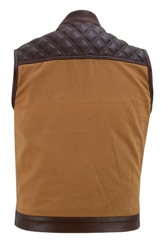 Gallanto Leather and Denim Combo Biker Diamond Gilet Vest Black Tan Brown - Picture 20 of 22