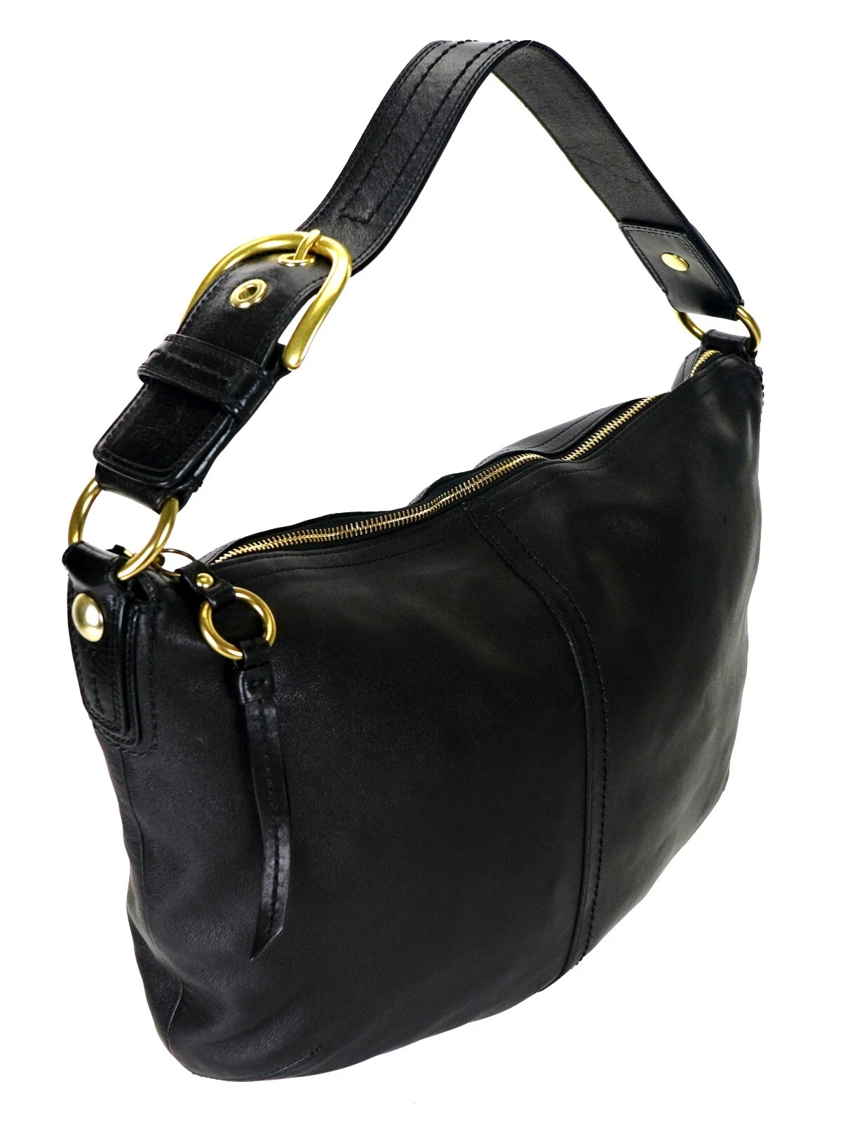 Borsa a tracolla vintage Coach in pelle nera oro M0793 11839 ottima!