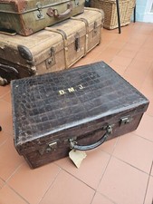 Antica valigia edoardiana in vera pelle di coccodrillo