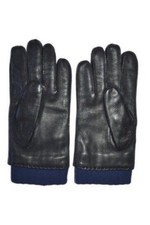Paul Smith Mainline Black Deer Skin Leather Gloves Blue Knitted Lined  M  New
