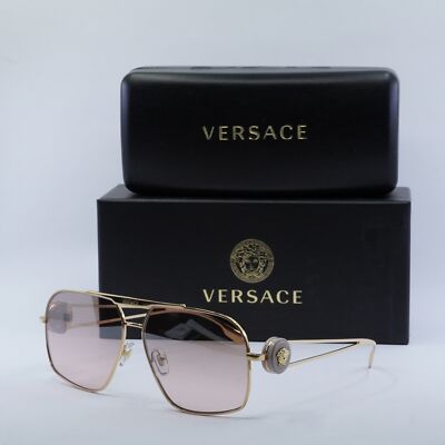 New VERSACE VE2269 10027E Gold/Light Pink Mirror Gradient Silver 62-13-130 Su...