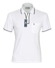 NWT ORIGINAL PENGUIN POLO shirt white blue cotton piqu short sleeve USA 2XL