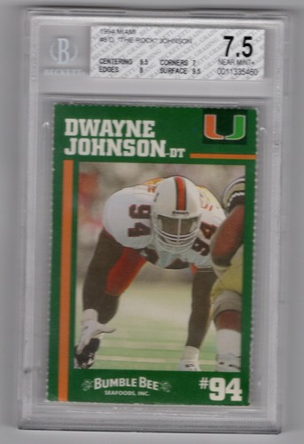Dwayne Johnson The Rock 1994 Bumble Bee Miami Hurricanes Rookie Card RC BGS 7.5 