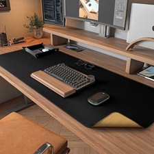 Dual Sided Cork and Leather Desk Mat 35.5x17 inch with PU Valet Tray