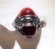Sterling Silver Red Oval 4.5ctw Carnelian Solitaire Ring With Marcasite it 210 