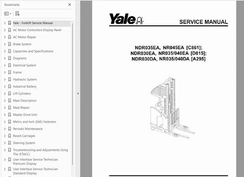 Yale NDR035EA, NR045EA C861 Forklift Shop Service Repair Manual on CD