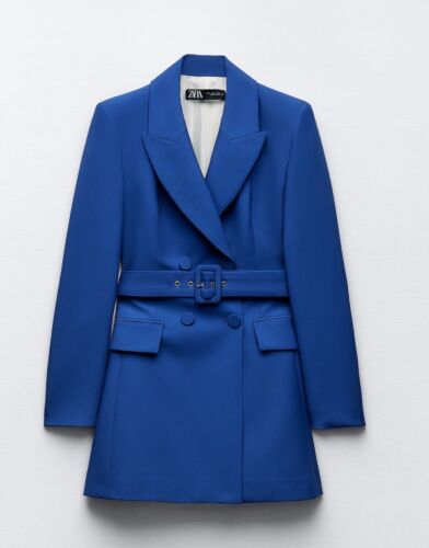 ZARA NWT WOMAN $109 LONG BELTED BLAZER DRESS BLUISH | 8165/642 SIZE M, L_FW23 - Picture 11 of 13
