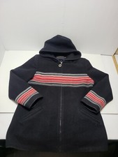 Pendleton Wool Hooded Jacket Size 12 Black With Stripes Nice Condition