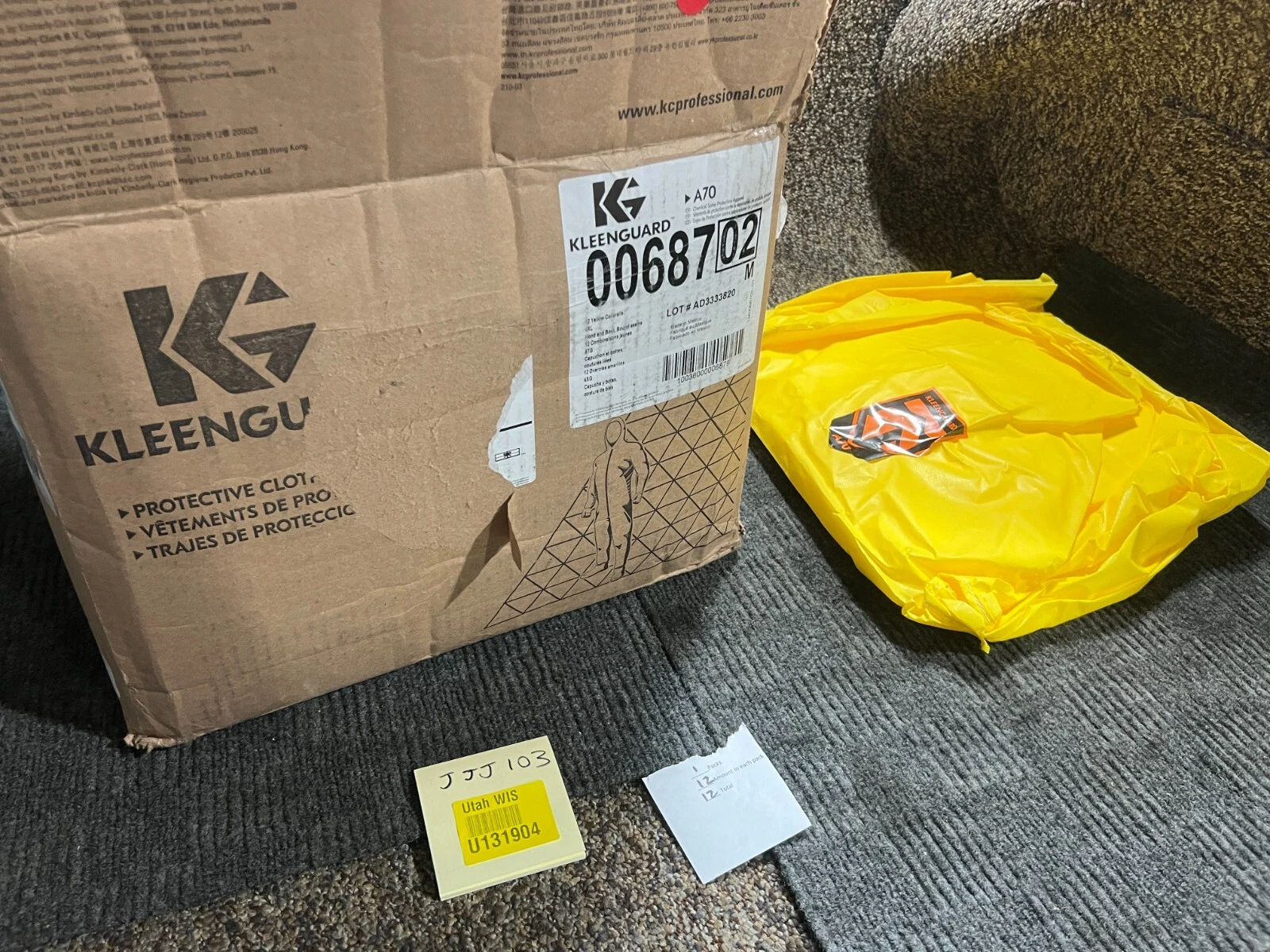 (QTY 12) KleenGuard A70 00687 4XL Yellow Chemical Resistant Coveralls image 9