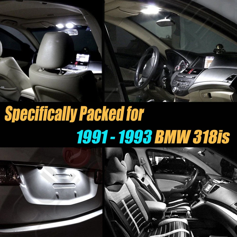 10Pc Super White Car Interior LED Light Bulb Kit for 1991-1993 BMW 318is - Image 2 of 4