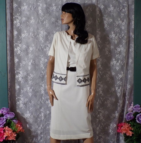 Vintage 60s Dress Set Size Small 1960s White Black Old Money Summer Retro Pinup - Picture 3 of 11