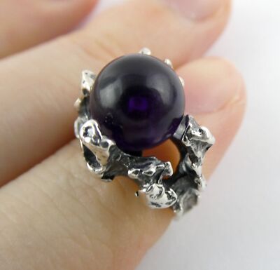 Neils Erik NE From Denmark Sterling Silver Amethyst Modernist Ring Size 3.75 6g