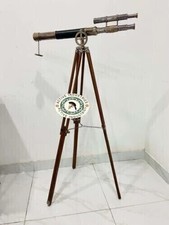 39" Antique Wooden Tripod Floor Standing Black Brown Working Double Barrel