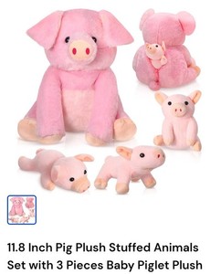 4 Pieces Pig Soft Plush Animals, 12 Inch Large Plush Mommy Pig with 3 Baby Pigs 