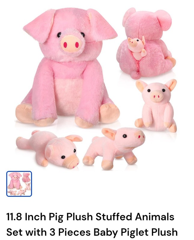 4 Pieces Pig Soft Plush Animals, 12 Inch Large Plush Mommy Pig with 3 Baby Pigs 