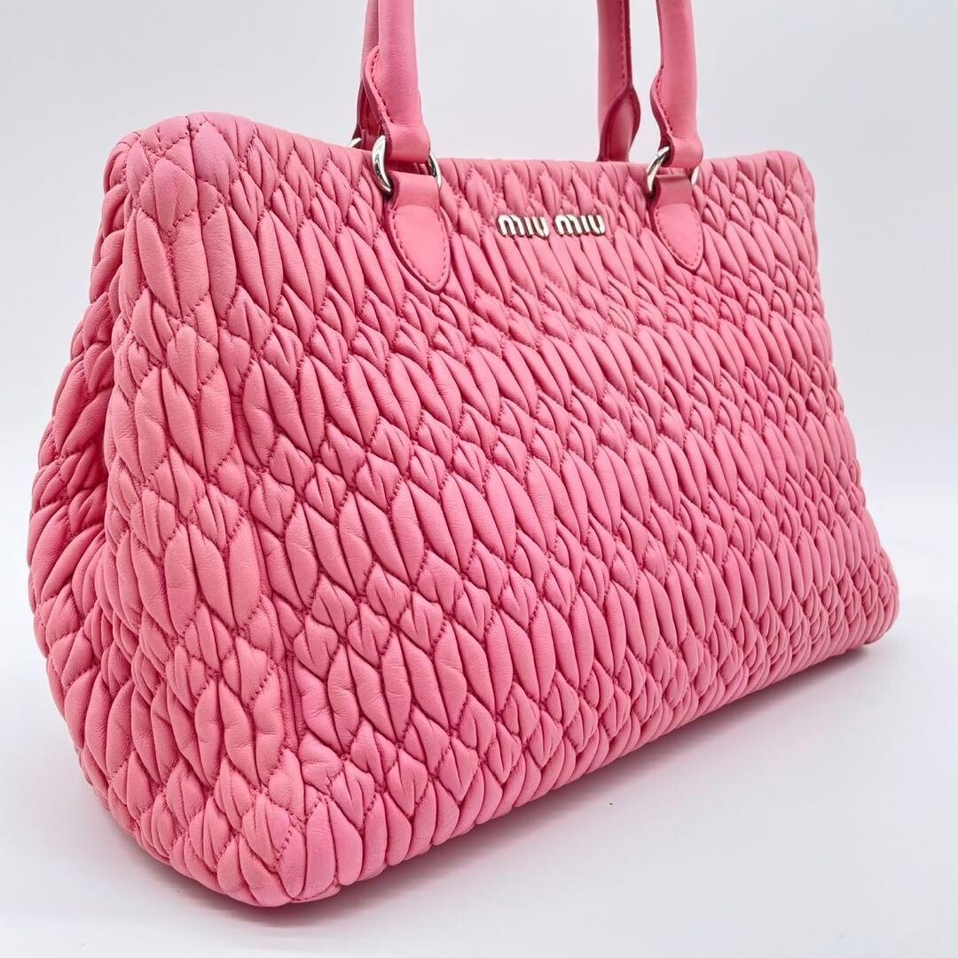 Miu Miu Matelasse Nappa Crystal Pink Leather 2Way Shoulder Bag Auth image 5