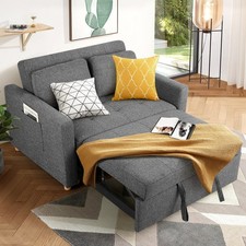 3-in-1 Convertible Pull Out Couch Bed Futon Sofa, Linen Fabric Loveseat for Home