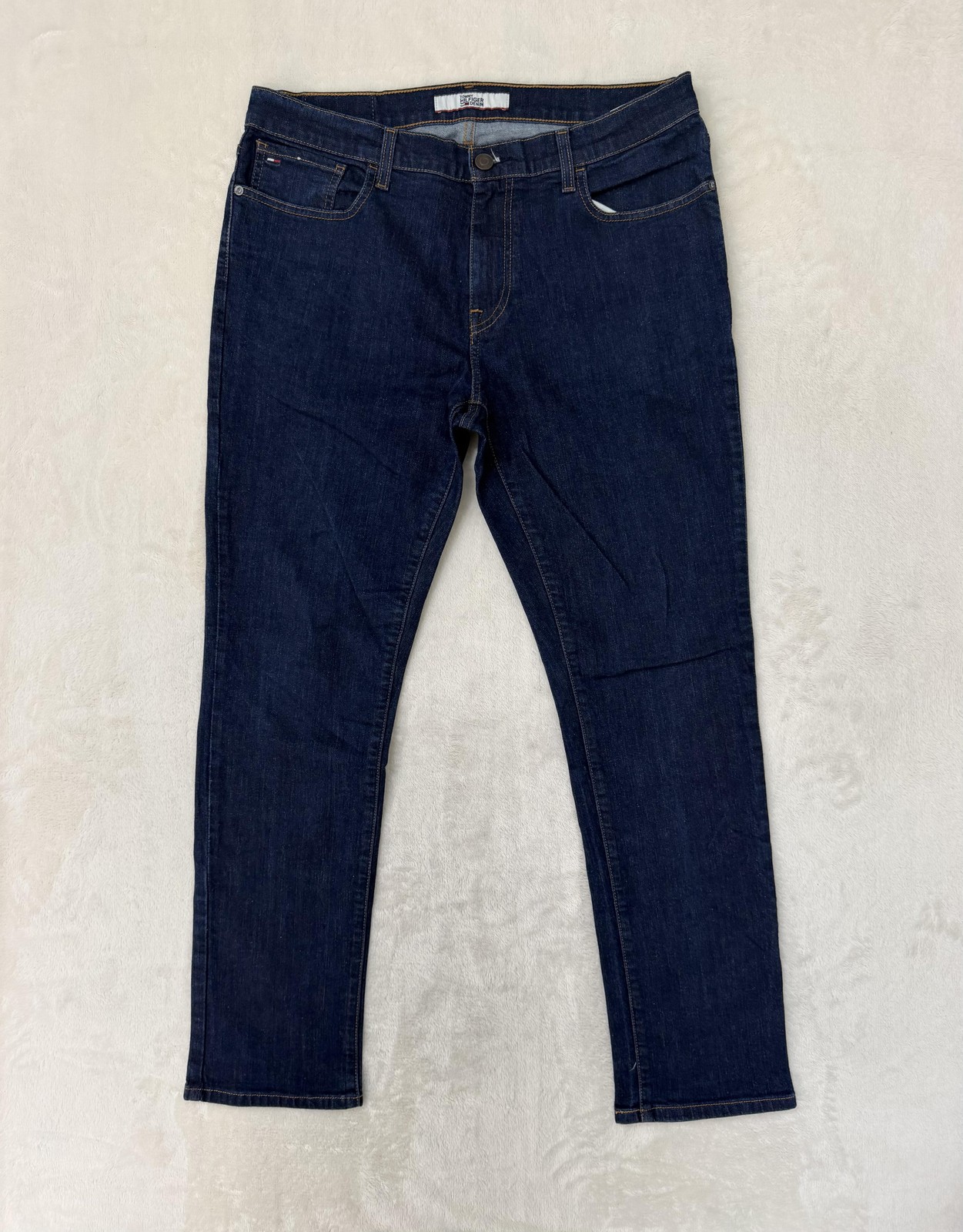 S 34x32 Blue Dark Wash Slim Straight Leg Denim