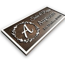 Personalized Wooden Monogram Family Name Sign Couples Wedding Gift 28x13"
