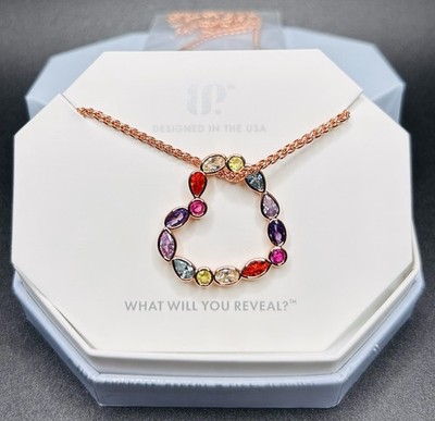 Bomb Party Heart Necklace NK37736  Say She's Mine  Multi Color CZ on Rose Gold