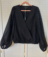 NWT Banana Republic Dressy Blouse Top Balloon Sleeves Lined Black Silver Med