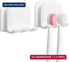 2-Piece Set of White self-Adhesive Wall-Mounted Waterproof Toothbrush Holders, E