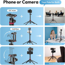 MT-44B Phone Tripod 59 Auto Open Stand Dual Camera Set up 360 Ball Head Selfie