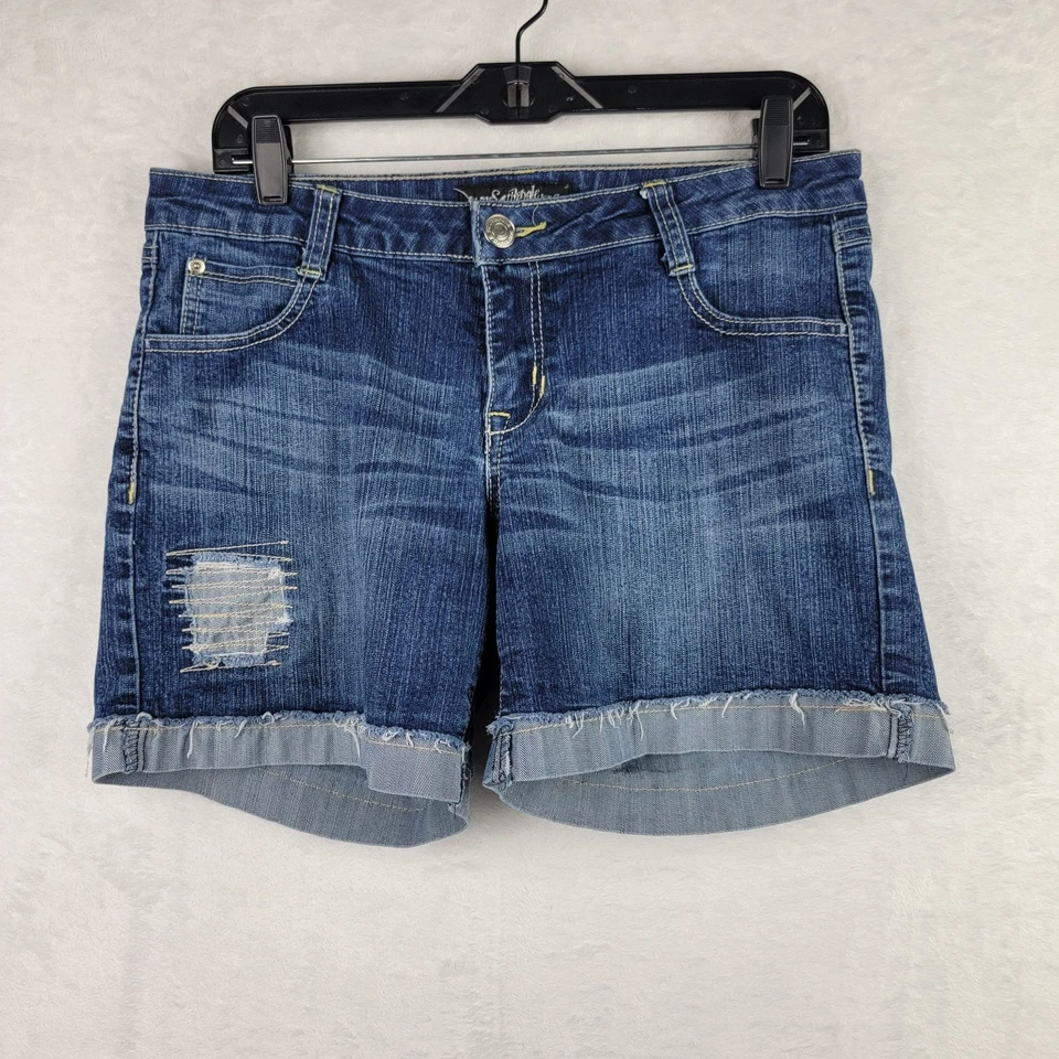 Pantalones Cortos Vaqueros Southpole Vintage Y2K Denim Talla 11 Embellecidos Distress tiro Bajo Foto 2 de 4